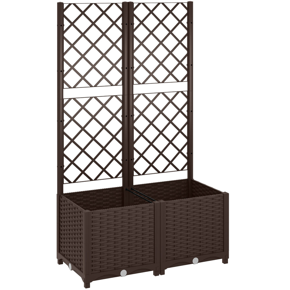 Jardinière avec treillis, lit surélevé de jardin, jardinière extérieure avec 6 trous de drainage, réservoirs d'eau, bac à fleurs pour balcon terrasse patio, 80 x 40 x 135 cm, marron