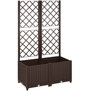 Jardinière avec treillis, lit surélevé de jardin, jardinière extérieure avec 6 trous de drainage, réservoirs d'eau, bac à fleurs pour balcon terrasse patio, 80 x 40 x 135 cm, marron