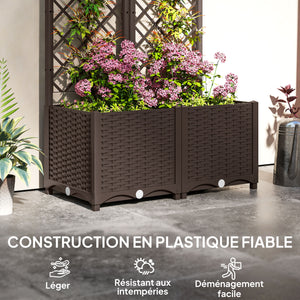 Jardinière avec treillis, lit surélevé de jardin, jardinière extérieure avec 6 trous de drainage, réservoirs d'eau, bac à fleurs pour balcon terrasse patio, 80 x 40 x 135 cm, marron