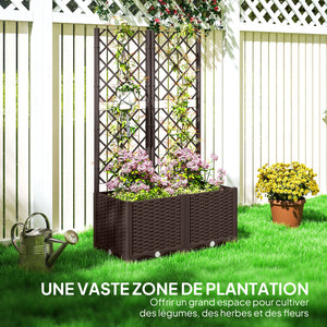 Jardinière avec treillis, lit surélevé de jardin, jardinière extérieure avec 6 trous de drainage, réservoirs d'eau, bac à fleurs pour balcon terrasse patio, 80 x 40 x 135 cm, marron