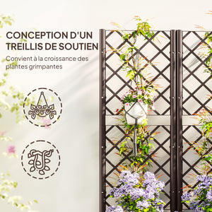 Jardinière avec treillis, lit surélevé de jardin, jardinière extérieure avec 6 trous de drainage, réservoirs d'eau, bac à fleurs pour balcon terrasse patio, 80 x 40 x 135 cm, marron