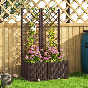 Jardinière avec treillis, lit surélevé de jardin, jardinière extérieure avec 6 trous de drainage, réservoirs d'eau, bac à fleurs pour balcon terrasse patio, 80 x 40 x 135 cm, marron