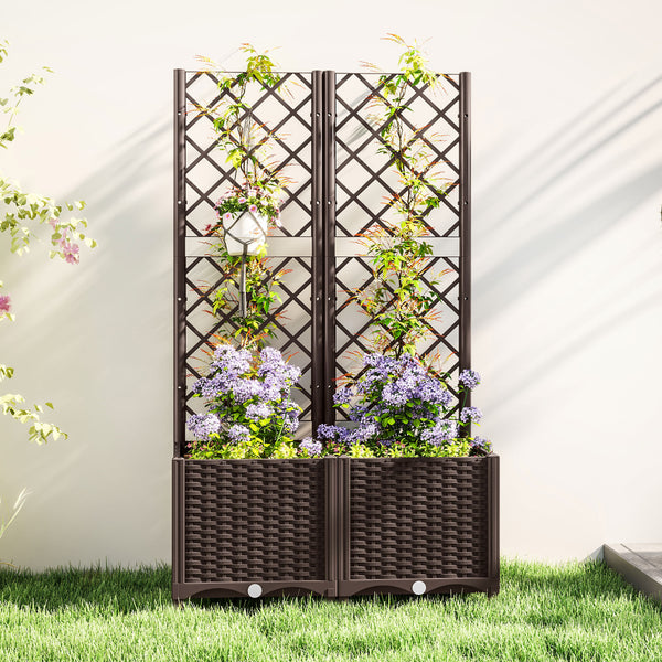 Jardinière avec treillis, lit surélevé de jardin, jardinière extérieure avec 6 trous de drainage, réservoirs d'eau, bac à fleurs pour balcon terrasse patio, 80 x 40 x 135 cm, marron