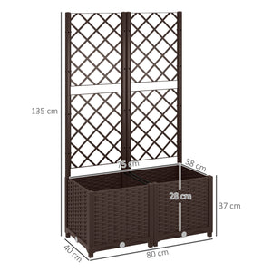 Jardinière avec treillis, lit surélevé de jardin, jardinière extérieure avec 6 trous de drainage, réservoirs d'eau, bac à fleurs pour balcon terrasse patio, 80 x 40 x 135 cm, marron
