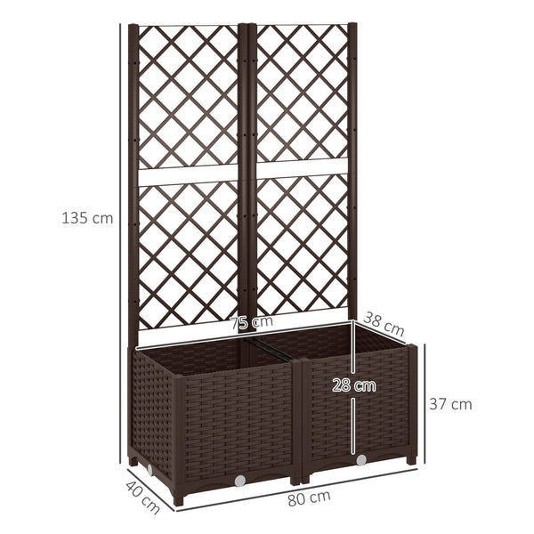 Jardinière avec treillis, lit surélevé de jardin, jardinière extérieure avec 6 trous de drainage, réservoirs d'eau, bac à fleurs pour balcon terrasse patio, 80 x 40 x 135 cm, marron
