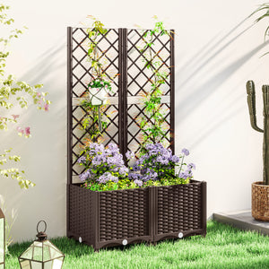 Jardinière avec treillis, lit surélevé de jardin, jardinière extérieure avec 6 trous de drainage, réservoirs d'eau, bac à fleurs pour balcon terrasse patio, 80 x 40 x 135 cm, marron