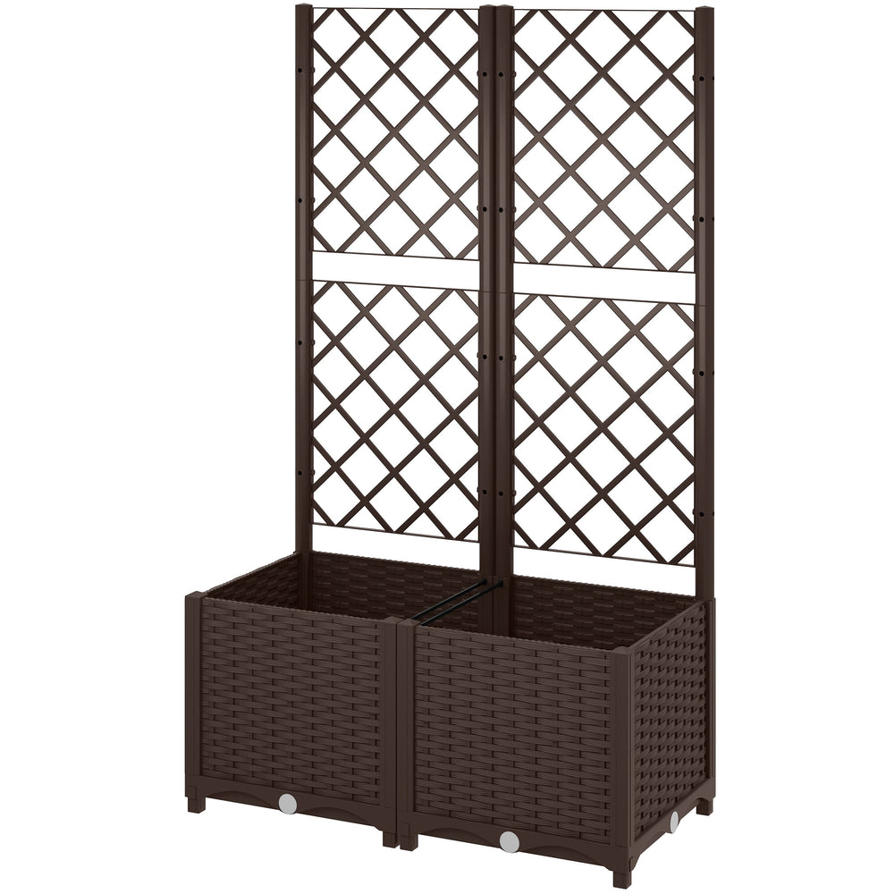 Jardinière avec treillis, lit surélevé de jardin, jardinière extérieure avec 6 trous de drainage, réservoirs d'eau, bac à fleurs pour balcon terrasse patio, 80 x 40 x 135 cm, marron