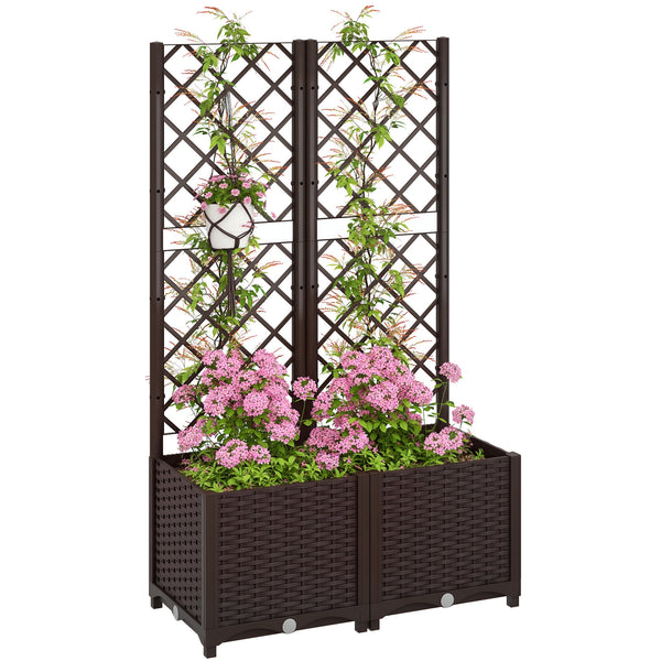 Jardinière avec treillis, lit surélevé de jardin, jardinière extérieure avec 6 trous de drainage, réservoirs d'eau, bac à fleurs pour balcon terrasse patio, 80 x 40 x 135 cm, marron