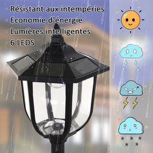 Luminaire extérieur lampadaire sur pied solaire lampadaire lanterne classique LED 60 Lm max. dim. 26L x 26l x 177H cm noir