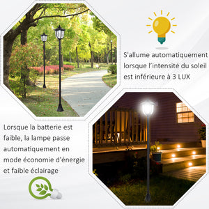 Luminaire extérieur lampadaire sur pied solaire lampadaire lanterne classique LED 60 Lm max. dim. 26L x 26l x 177H cm noir