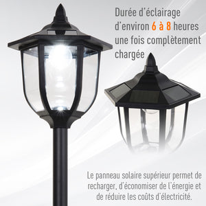 Luminaire extérieur lampadaire sur pied solaire lampadaire lanterne classique LED 60 Lm max. dim. 26L x 26l x 177H cm noir