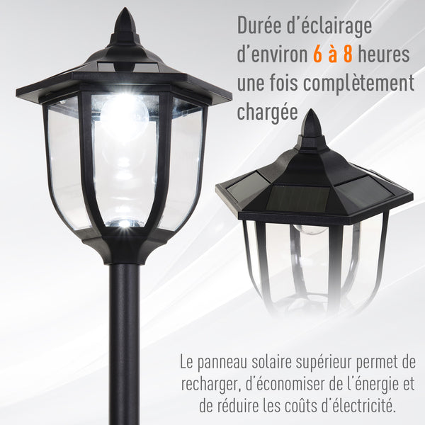 Luminaire extérieur lampadaire sur pied solaire lampadaire lanterne classique LED 60 Lm max. dim. 26L x 26l x 177H cm noir
