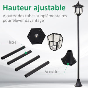 Luminaire extérieur lampadaire sur pied solaire lampadaire lanterne classique LED 60 Lm max. dim. 26L x 26l x 177H cm noir