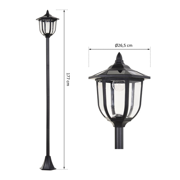 Luminaire extérieur lampadaire sur pied solaire lampadaire lanterne classique LED 60 Lm max. dim. 26L x 26l x 177H cm noir