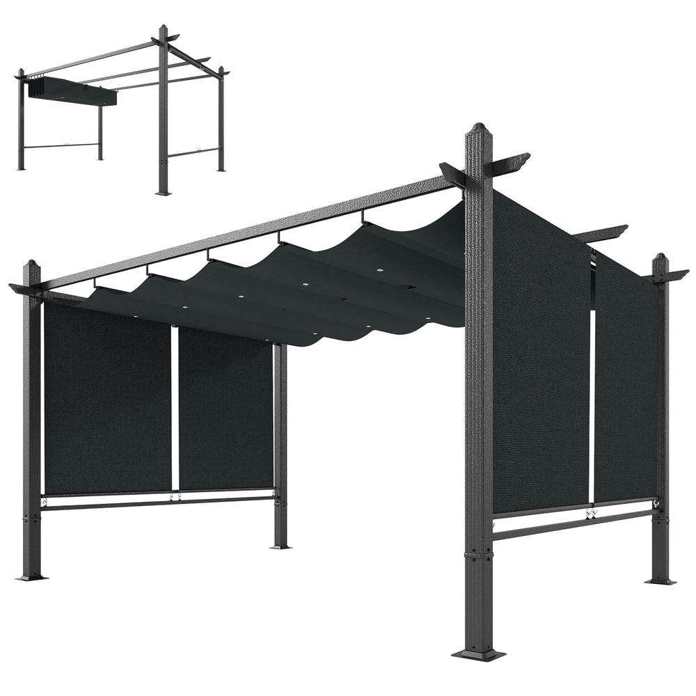 Pergola en Aluminium 3x4 m avec Stores Automatiques - Tonnelle de Jardin Coulissante Rétractable - Abri de Terrasse Robuste avec Trous de Drainage et Protection UV50+, Gris Anthracite