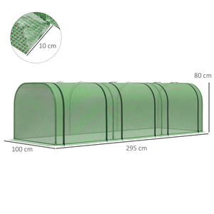 Mini Serre de Jardin mini serre tunnel serre à tomates 3L x 1l x 0,8H m Acier PE Haute densité Anti-UV 3 fenêtres avec Zip enroulables Vert