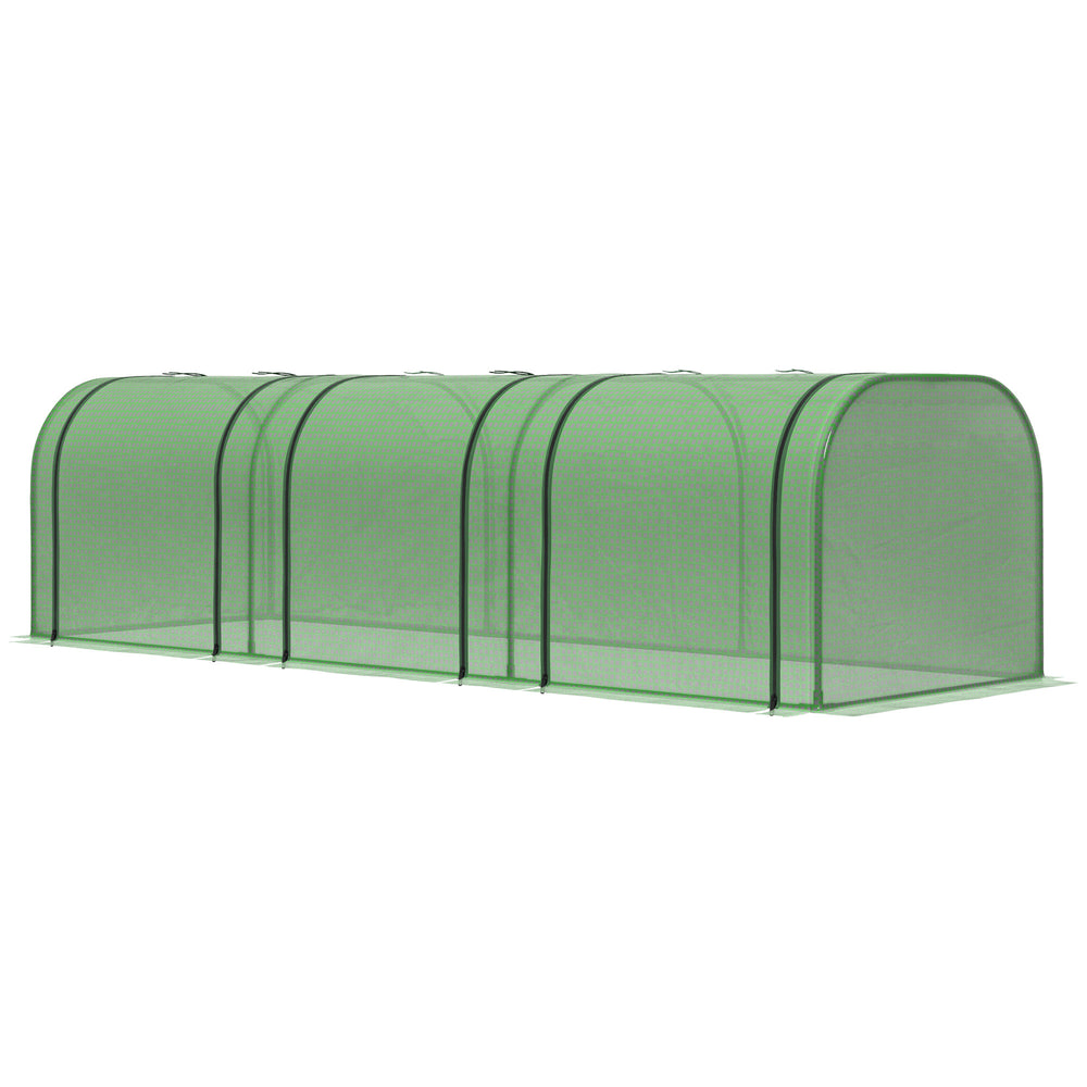 Mini Serre de Jardin mini serre tunnel serre à tomates 3L x 1l x 0,8H m Acier PE Haute densité Anti-UV 3 fenêtres avec Zip enroulables Vert