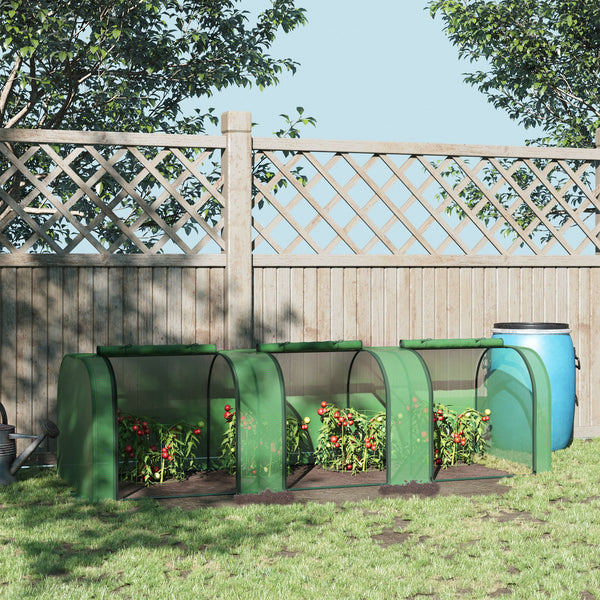 Mini Serre de Jardin mini serre tunnel serre à tomates 3L x 1l x 0,8H m Acier PE Haute densité Anti-UV 3 fenêtres avec Zip enroulables Vert