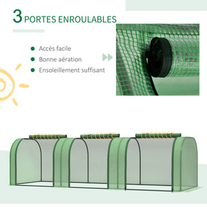 Mini Serre de Jardin mini serre tunnel serre à tomates 3L x 1l x 0,8H m Acier PE Haute densité Anti-UV 3 fenêtres avec Zip enroulables Vert