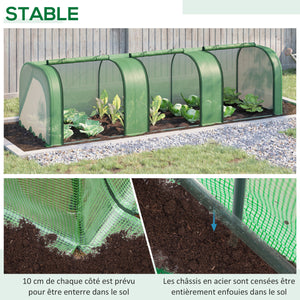 Mini Serre de Jardin mini serre tunnel serre à tomates 3L x 1l x 0,8H m Acier PE Haute densité Anti-UV 3 fenêtres avec Zip enroulables Vert