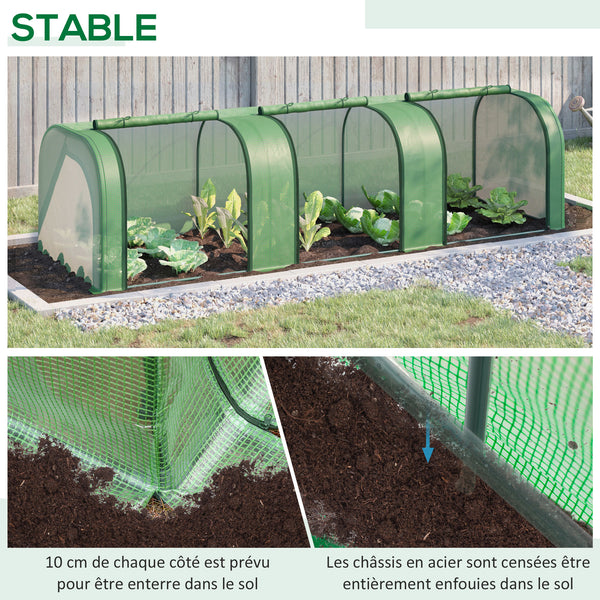 Mini Serre de Jardin mini serre tunnel serre à tomates 3L x 1l x 0,8H m Acier PE Haute densité Anti-UV 3 fenêtres avec Zip enroulables Vert