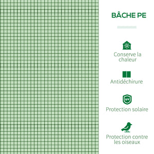 Mini Serre de Jardin mini serre tunnel serre à tomates 3L x 1l x 0,8H m Acier PE Haute densité Anti-UV 3 fenêtres avec Zip enroulables Vert