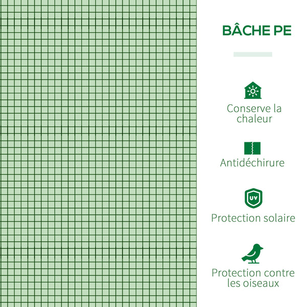 Mini Serre de Jardin mini serre tunnel serre à tomates 3L x 1l x 0,8H m Acier PE Haute densité Anti-UV 3 fenêtres avec Zip enroulables Vert