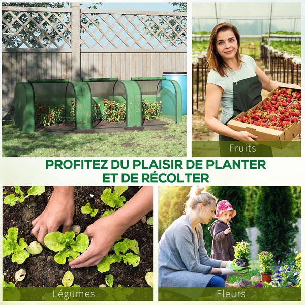 Mini Serre de Jardin mini serre tunnel serre à tomates 3L x 1l x 0,8H m Acier PE Haute densité Anti-UV 3 fenêtres avec Zip enroulables Vert