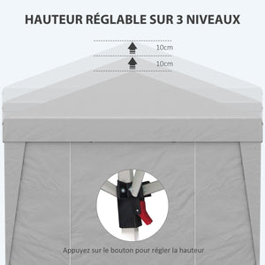 Tonnelle de jardin pop-up pliante tonnelle barnum tente de réception 3 x 3 m anti-UV 30 + avec fenêtres parois latérales sac de transport sacs de sable gris