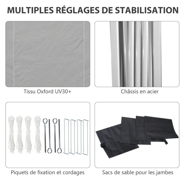 Tonnelle de jardin pop-up pliante tonnelle barnum tente de réception 3 x 3 m anti-UV 30 + avec fenêtres parois latérales sac de transport sacs de sable gris