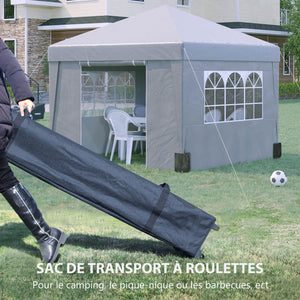 Tonnelle de jardin pop-up pliante tonnelle barnum tente de réception 3 x 3 m anti-UV 30 + avec fenêtres parois latérales sac de transport sacs de sable gris