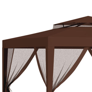 Tonnelle barnum de jardin 3L x 3l m avec 4 moustiquaires amovibles - double toit - marron