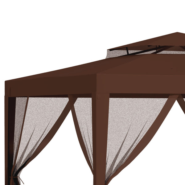 Tonnelle barnum de jardin 3L x 3l m avec 4 moustiquaires amovibles - double toit - marron