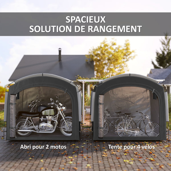 Tente de vélo pour le rangement extérieur, abri de vélo portable pour 3-4 vélos abri de jardin avec 2 poches latérales, 220 x 150 x 195 cm, noir