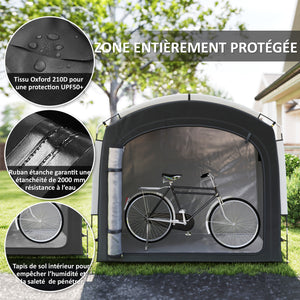 Tente de vélo pour le rangement extérieur, abri de vélo portable pour 3-4 vélos abri de jardin avec 2 poches latérales, 220 x 150 x 195 cm, noir