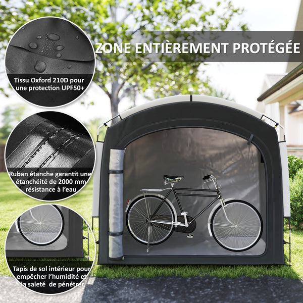 Tente de vélo pour le rangement extérieur, abri de vélo portable pour 3-4 vélos abri de jardin avec 2 poches latérales, 220 x 150 x 195 cm, noir