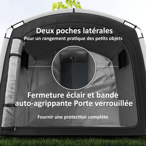 Tente de vélo pour le rangement extérieur, abri de vélo portable pour 3-4 vélos abri de jardin avec 2 poches latérales, 220 x 150 x 195 cm, noir
