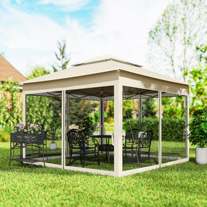 Tonnelle de jardin exterieur Pop-up barum Pliant, 3 x 3 m, Métal Polyester, imperméabilisé Anti UV, moustiquaires + Sac de Transport, crème