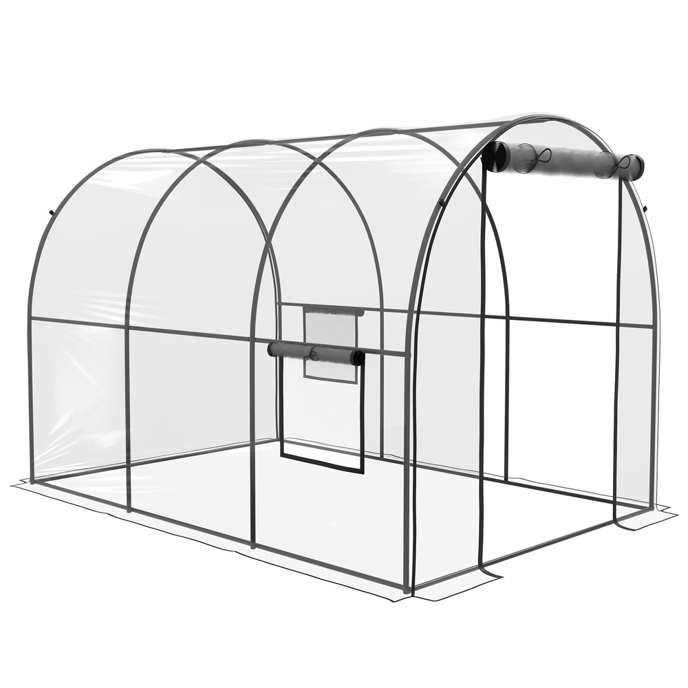 Serre de Jardin Tunnel Serre à tomates Surface Sol 6 m² 3L x 2l x 2H m châssis Tubulaire renforcé Porte zippée 2 fenêtres enroulables - transparent
