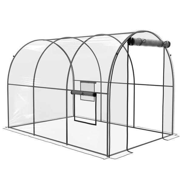 Serre de Jardin Tunnel Serre à tomates Surface Sol 6 m² 3L x 2l x 2H m châssis Tubulaire renforcé Porte zippée 2 fenêtres enroulables - transparent