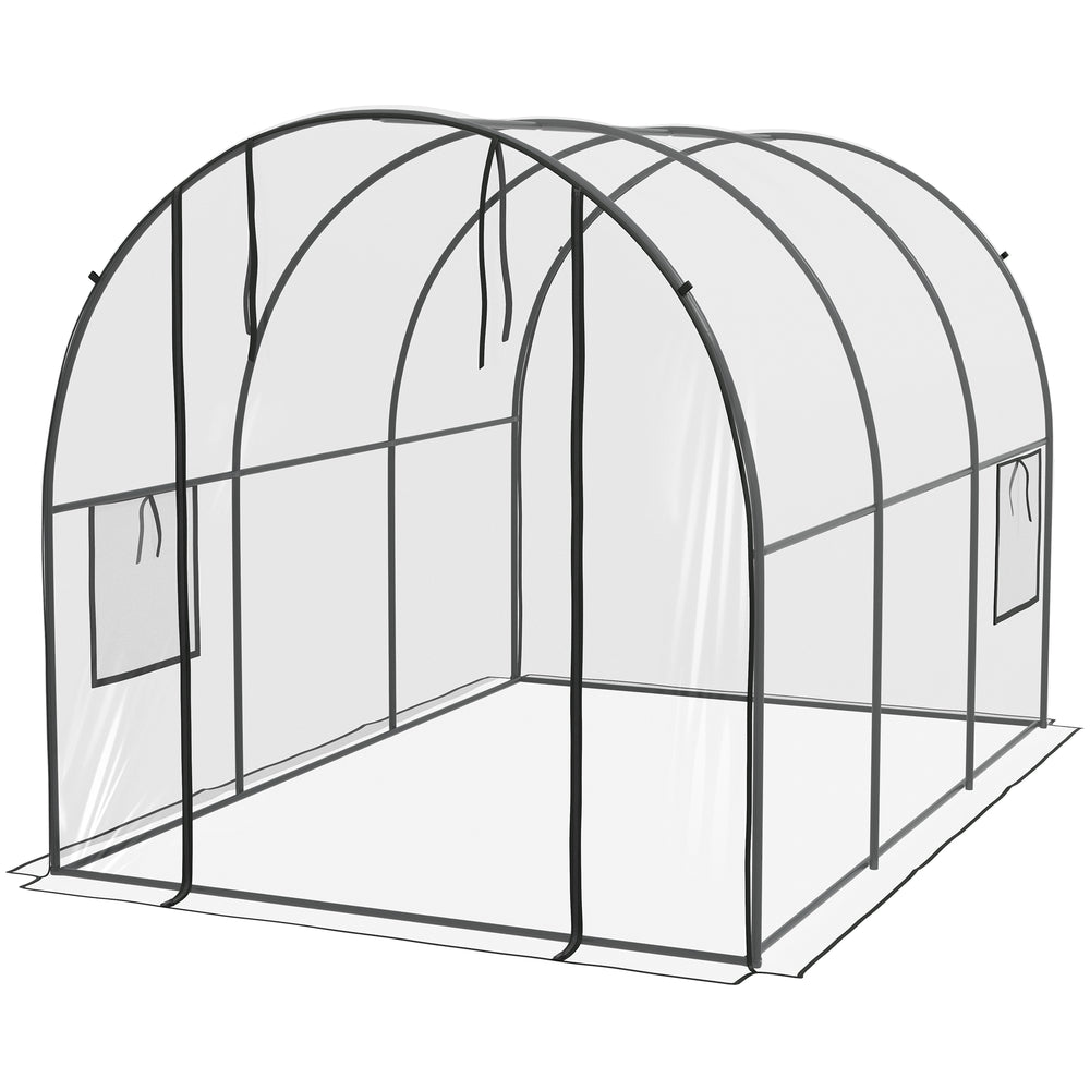 Serre de Jardin Tunnel Serre à tomates Surface Sol 6 m² 3L x 2l x 2H m châssis Tubulaire renforcé Porte zippée 2 fenêtres enroulables - transparent