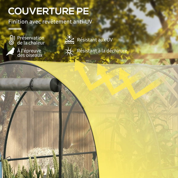 Serre de Jardin Tunnel Serre à tomates Surface Sol 6 m² 3L x 2l x 2H m châssis Tubulaire renforcé Porte zippée 2 fenêtres enroulables - transparent