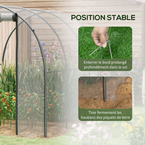 Serre de Jardin Tunnel Serre à tomates Surface Sol 6 m² 3L x 2l x 2H m châssis Tubulaire renforcé Porte zippée 2 fenêtres enroulables - transparent
