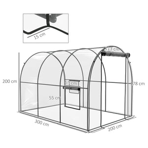 Serre de Jardin Tunnel Serre à tomates Surface Sol 6 m² 3L x 2l x 2H m châssis Tubulaire renforcé Porte zippée 2 fenêtres enroulables - transparent