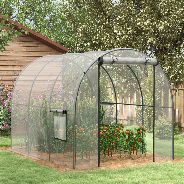 Serre de Jardin Tunnel Serre à tomates Surface Sol 6 m² 3L x 2l x 2H m châssis Tubulaire renforcé Porte zippée 2 fenêtres enroulables - transparent