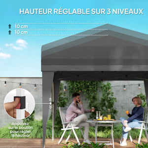 Tonnelle de jardin pop-up pliante tonnelle barnum tente de réception 3 x 3 m anti-UV 30 + avec fenêtres parois latérales sac de transport sacs de sable gris foncé