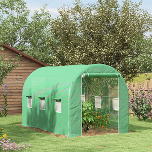 Serre de Jardin Tunnel serre à tomates Surface Sol 8 m² 4L x 2l x 2,05H m châssis Tubulaire renforcé Double Porte zippée 6 fenêtres enroulables vert
