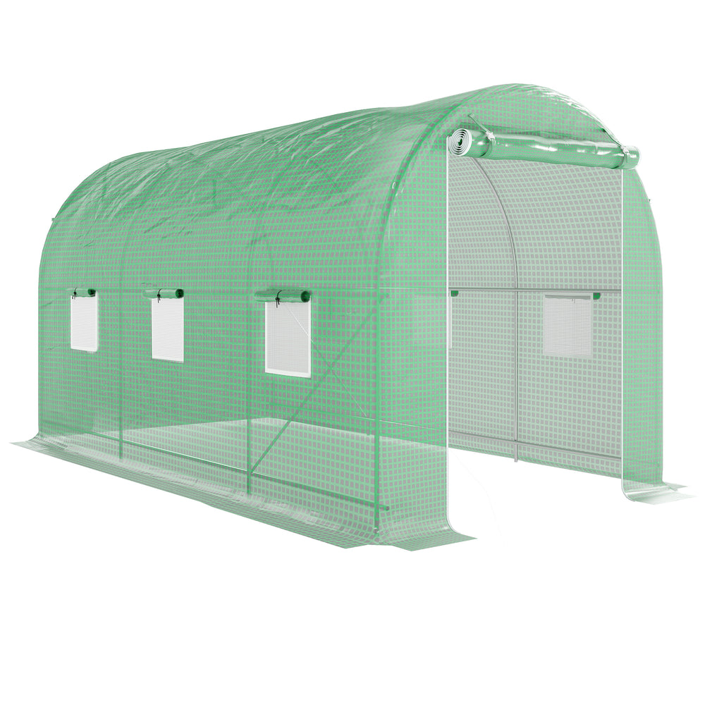 Serre de Jardin Tunnel serre à tomates Surface Sol 8 m² 4L x 2l x 2,05H m châssis Tubulaire renforcé Double Porte zippée 6 fenêtres enroulables vert