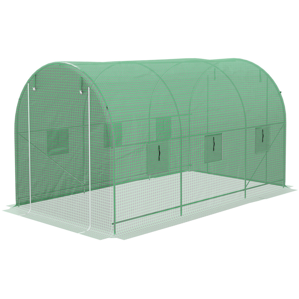 Serre de Jardin Tunnel serre à tomates Surface Sol 8 m² 4L x 2l x 2,05H m châssis Tubulaire renforcé Double Porte zippée 6 fenêtres enroulables vert