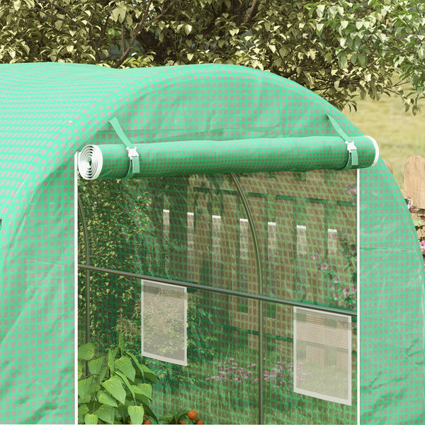 Serre de Jardin Tunnel serre à tomates Surface Sol 8 m² 4L x 2l x 2,05H m châssis Tubulaire renforcé Double Porte zippée 6 fenêtres enroulables vert